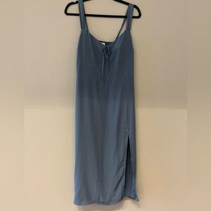 Abercrombie & Fitch Slate Blue Slip Midi Dress with Side Slit